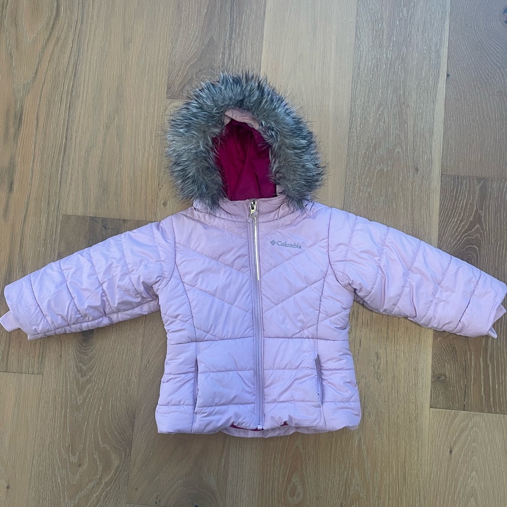 Columbia Light Pink Quilted Jacket with Faux Fur Trim